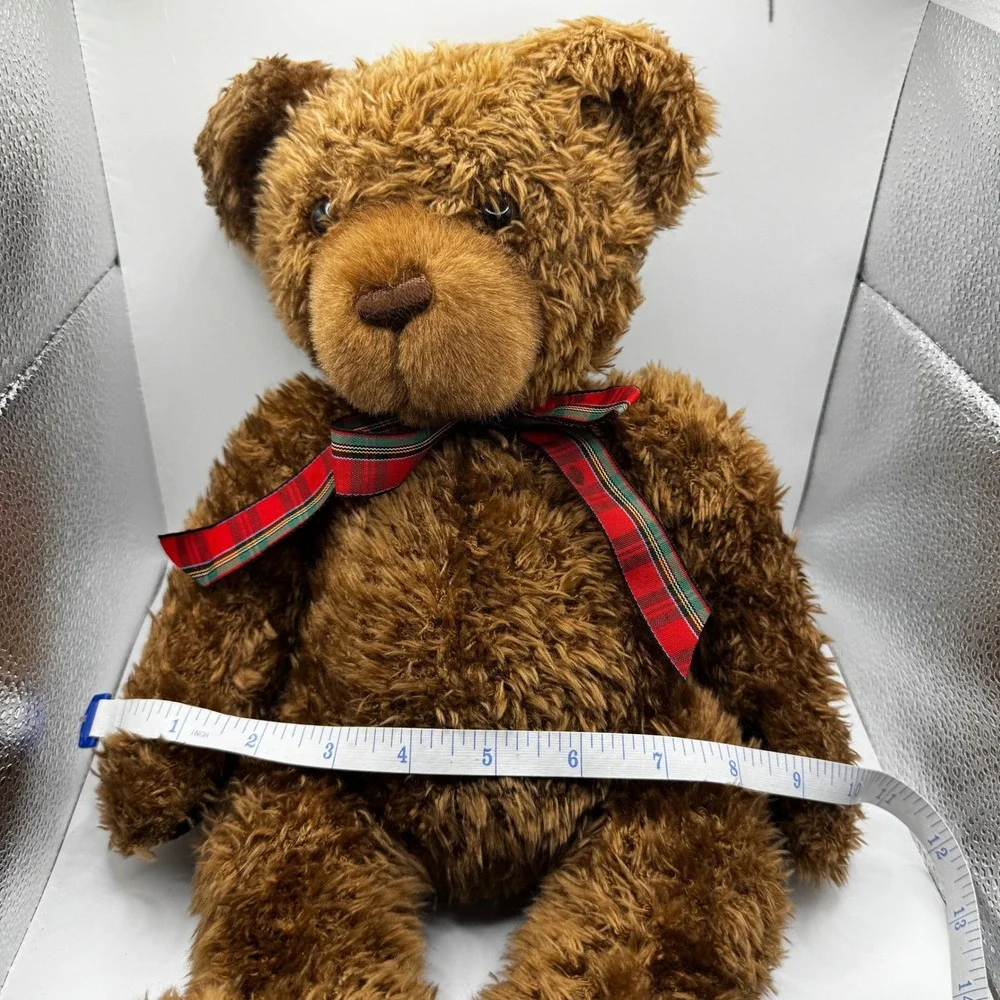 Gund Brown Shaggy‎ Teddy Bear Plush Red Plaid Ribbon Bow Holiday Classic